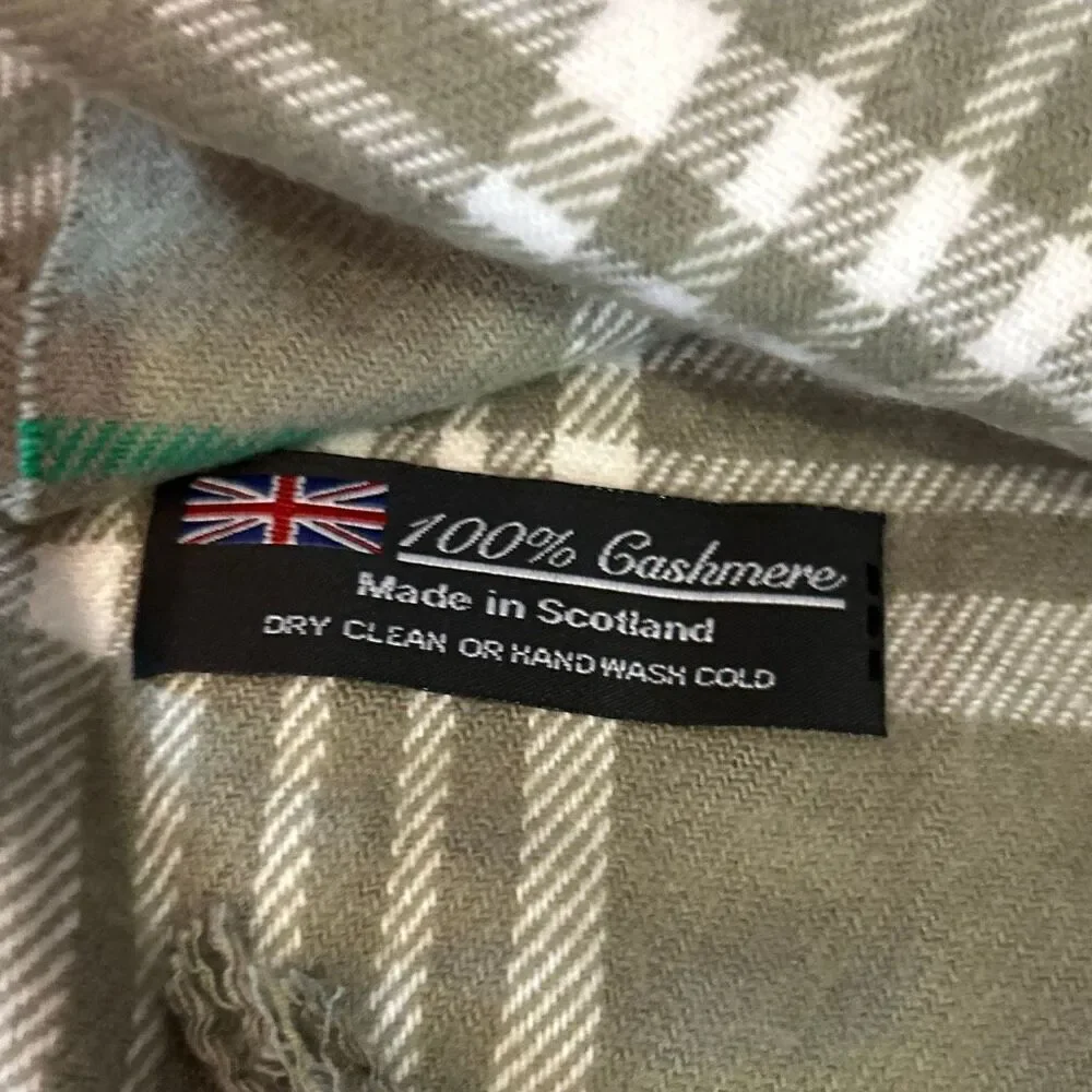 100% cashmere green scarf made in Scotland